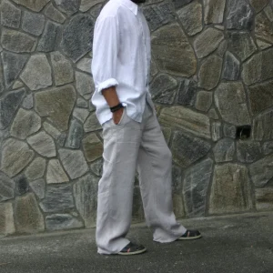 MOŠKE LANENE HLAČE, DOLGE LANENE HLAČE, LANENE HLAČE V NATUR BARVI